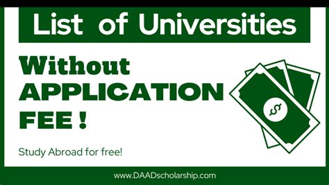 universities abroad with no application fee