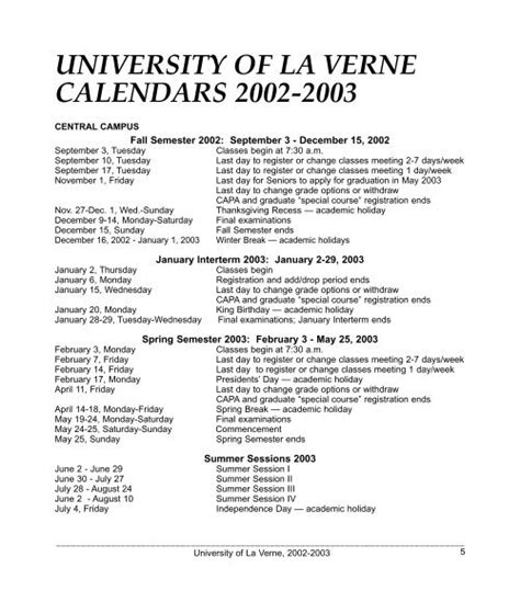 University Of La Verne Calendar