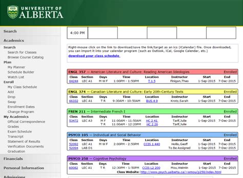 university of alberta class schedule