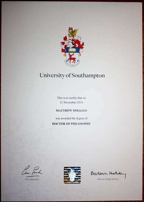 university of southampton degree certificate