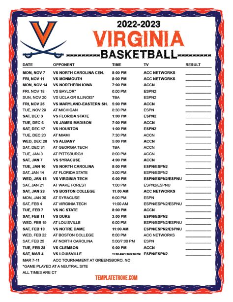 university of virginia basketball schedule