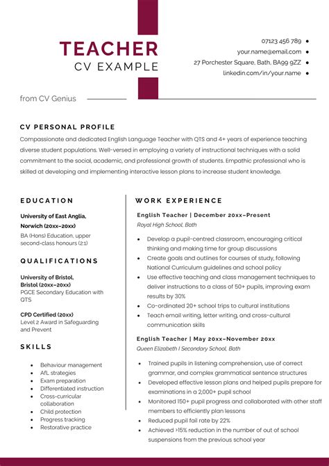 university teaching cv examples