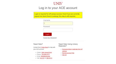 unlv ace account log in