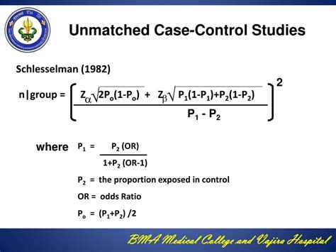unmatched case control study sample size formula