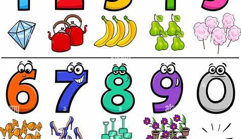 Ilustración de dibujos animados educativos conjunto de números del uno