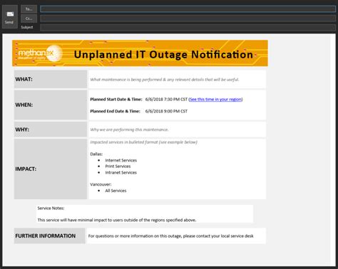 Unplanned Outage Email Notification Template
