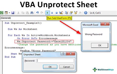 unprotect excel worksheet vba