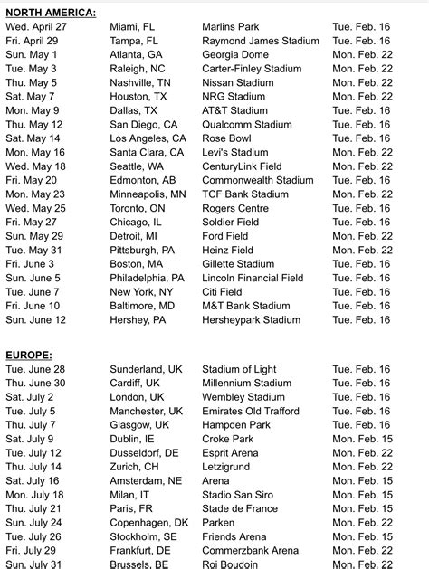 upcoming tour dates for beyonce