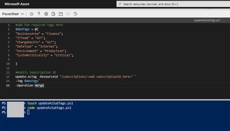 update azure tags powershell