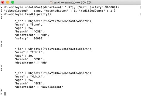 update command in mongodb example