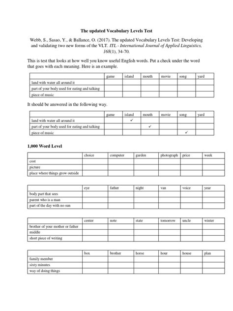 updated vocabulary levels test