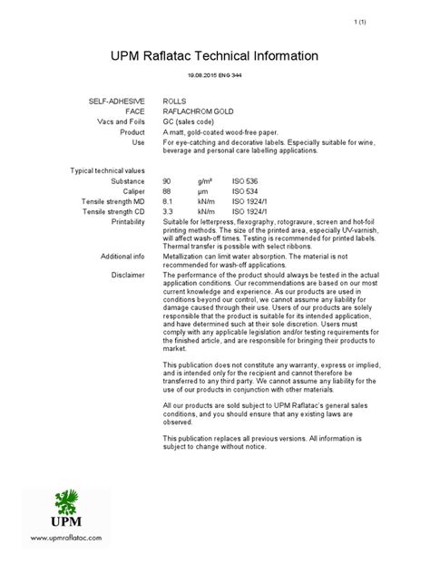 Upm Raflatac Data Sheets