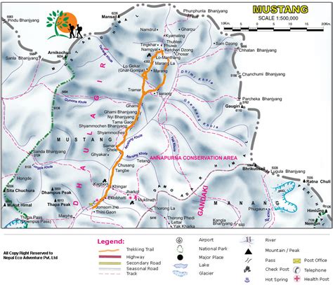 A detailed map of the Upper Mustang region Mustang nepal, Langtang