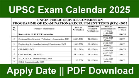 UPSC Calendar 2025 OUT Check CSE, NDA, CDS Exam Date, Download PDF