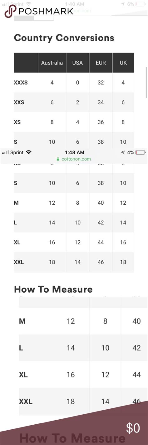 urban outfitters size chart