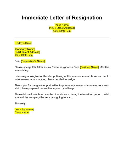 FREE Immediate Resignation Letter [PDF, WORD]
