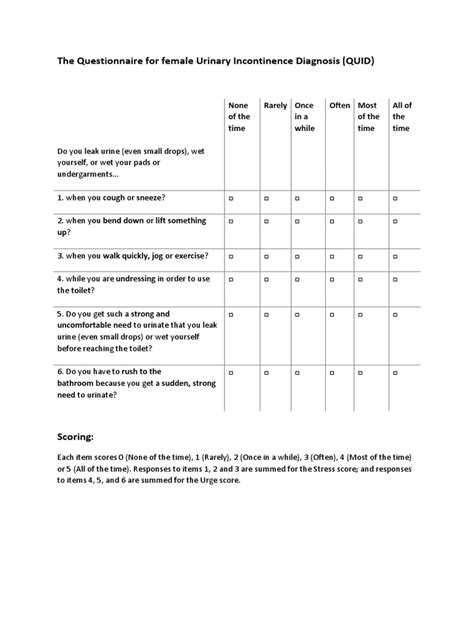 Urinary Incontinence Score Questionnaire