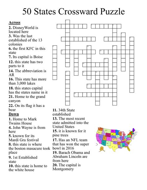 Us Map Crossword Puzzle