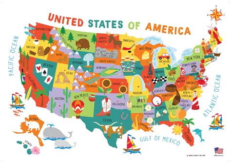The Kids Room by Stupell United States of America USA Kids Map Wall