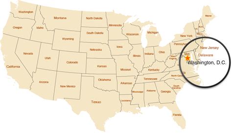 Washington Dc On Map Of Us States Of America Map