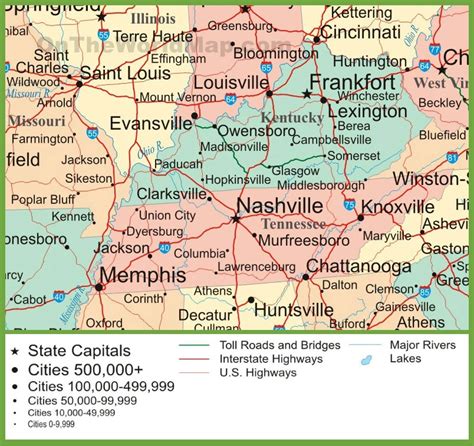 Us Map Of Kentucky Tennessee