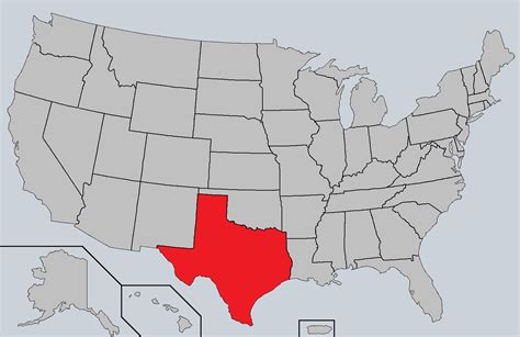 Texas Red Highlighted in Map of the United States of America Stock