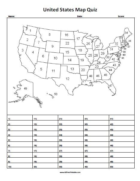 Us States Map Quiz Fill In The Blank