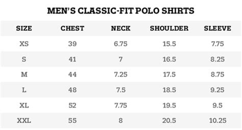 us polo assn men's shirt size chart