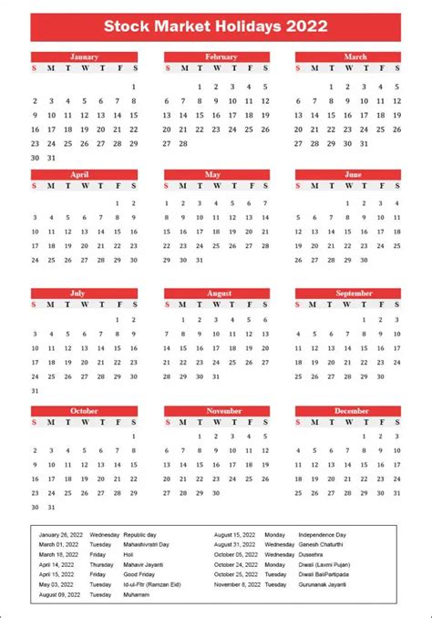 us stock market holidays 2022 calendar