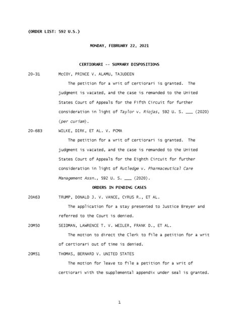 us supreme court certiorari list