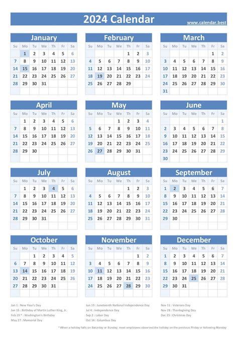 Usa Calender 2024