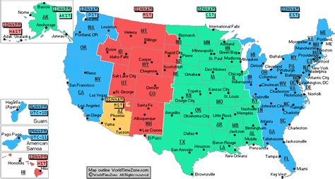 Usa Time Zone Map - 12 Hour Format