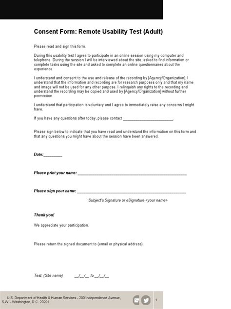usability test consent form template