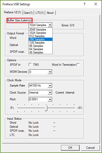 usb buffer size latency
