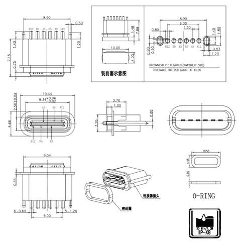 usb type c socket dimensions