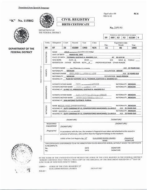 uscis birth certificate translation template