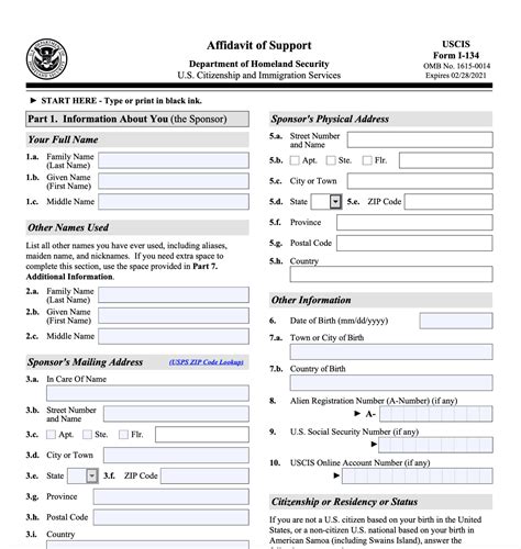 uscis forms i 134 affidavit of support