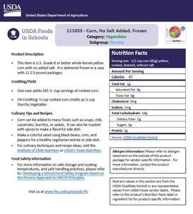usda school nutrition product sheets