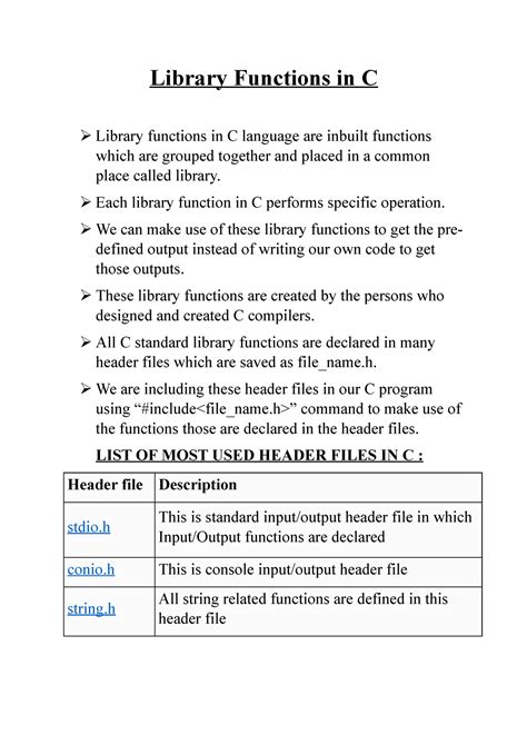 use of library function in c