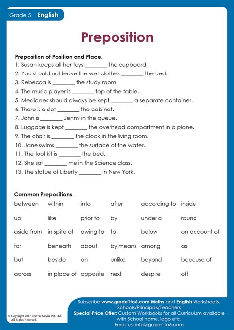use of preposition exercise
