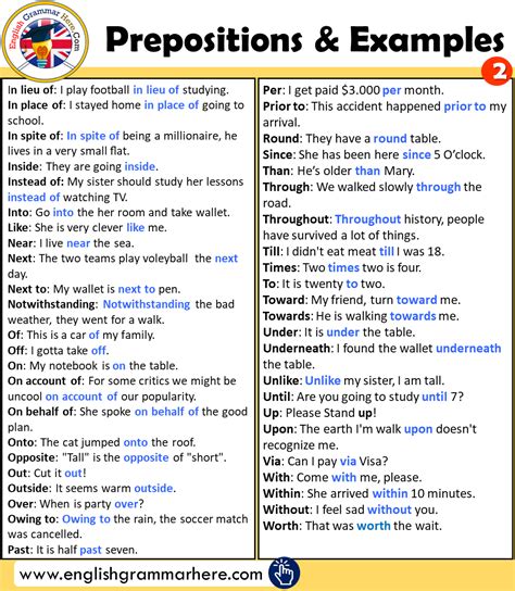 use of preposition in sentences examples