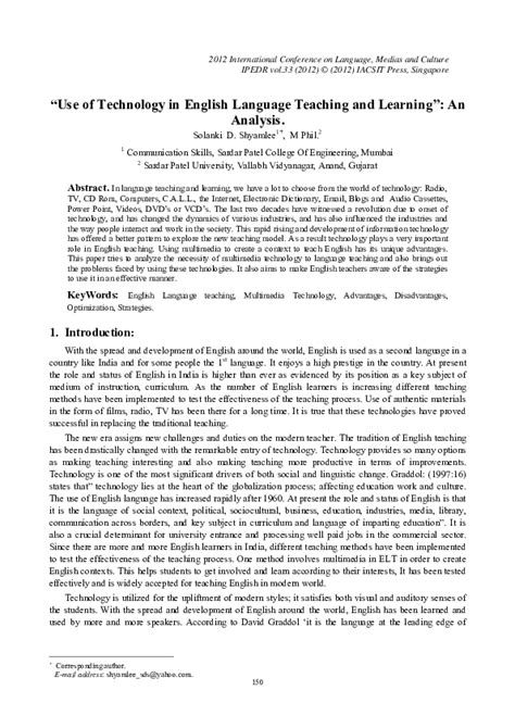 use of technology in english language teaching and learning pdf