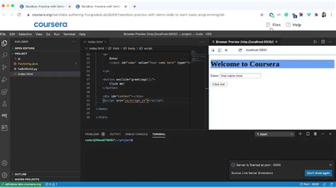 use visual studio code in browser with coursera labs