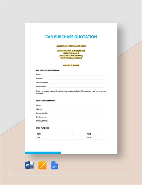 Used Car Quotation Format