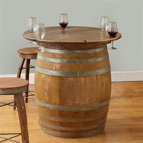 used wooden wine barrel table