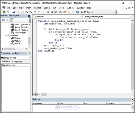 user defined function in excel vba