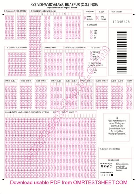 User Printable Ocr Answer Sheet