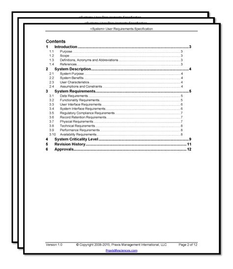 user requirement specification document template