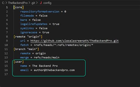 user.name and user.email in git