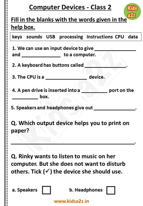 uses of computer worksheet for class 2 with answers